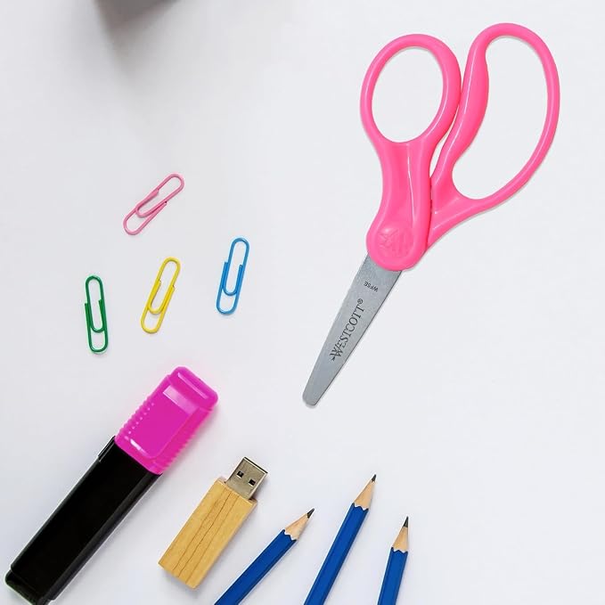 Westcott Right & Left-Handed Scissors For Kids - Back to School Essentials, Classroom Must Haves, Art Supplies - 5-Inch Pointed Safety Scissors - Assorted Colors - 6 Pack (16455)