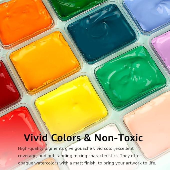 HIMI Gouache Paint Set, 24 Colors x 30ml/1oz with Brushes & Palette, Jelly Cup Design, Non-Toxic, Perfect for Beginners, Students, Artists(Green)