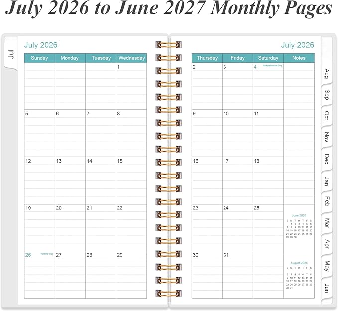 2026-2027 Pocket Planner/Calendar - 2026-2027 Planner from July 2026 - July 2027, Planner 26-27 with 12 Tabs, Twin-Wire Binding, Inner Pocket, 3.75" x 6.75", Flower-C
