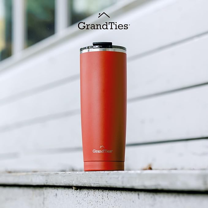 GRANDTIES Insulated Coffee Tumbler Cup w/Tritan Lid | Leak Proof, Reusable, Double Walled Vacuum Stainless Steel Water Bottle Travel Mug | Thermal Cups for Hot and Cold Drinks | 20oz | Cranberry