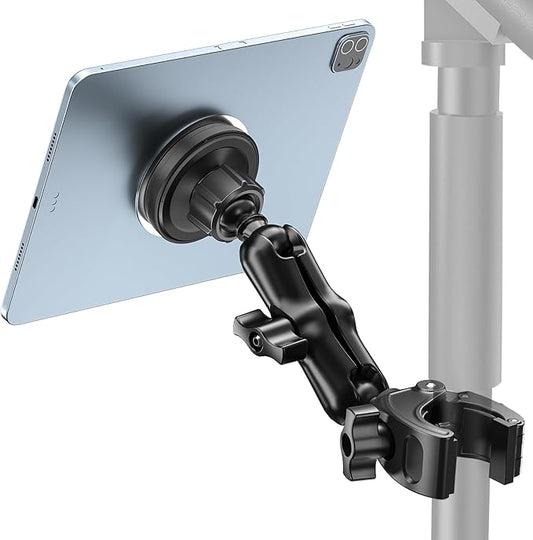OHLPRO Magnetic Tablet Holder for Mic Stand,360° Adjustable Microphone Music Stand Phone Holder Mount,Tablet Mount Clamp for Bikes,Treadmill, Stroller, Cabinet, Fits MagSafe, All Tablets,Phones