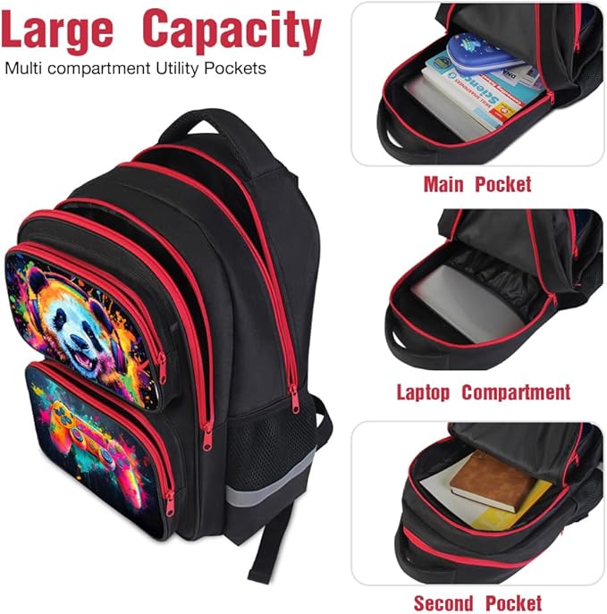 Cartoon Kids Backpack for School - 17 Inch Lightweight Bookbag with 3D Reflective Design & Luminous Safety Strips | Durable 600D Polyester, Adjustable Straps for Ages 6-18