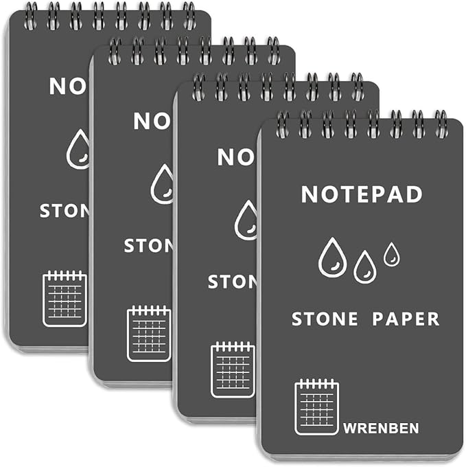 4PCS Weatherproof Pocket Spiral Notebook 3"x5" with Stone Graph Paper and PVC Cover, All-Weather Notepad A7 Steno Pads for Outdoor Field Military Tactical Memo (Grey, 4 Pack)