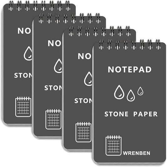 4PCS Weatherproof Pocket Spiral Notebook 3"x5" with Stone Graph Paper and PVC Cover, All-Weather Notepad A7 Steno Pads for Outdoor Field Military Tactical Memo (Grey, 4 Pack)