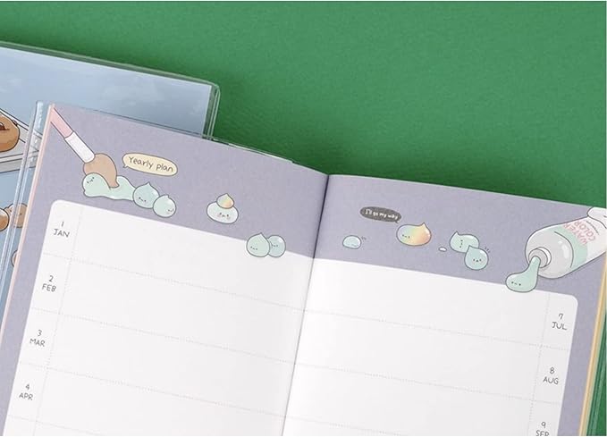 Kawaii Mini Korean Weekly Undated Planner + 1 dalgaru sticker sheet - 128 pages, Soft PVC Cover Cute Small stationery for school, academic, teens, women, girls (Cookie Dough (Blue))