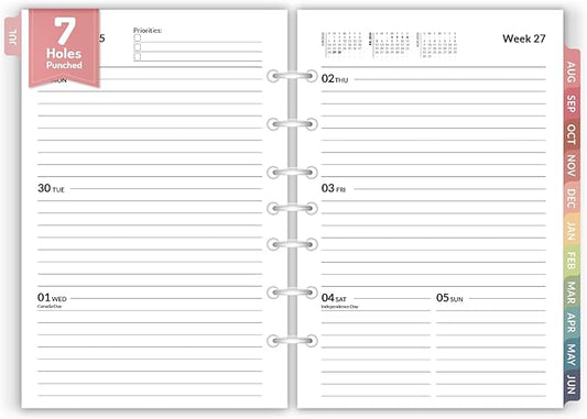 Forvencer 2026 Weekly & Monthly Planner Refills for A5 7-Ring Binders, July 2026 - Jun 2027, 7-Hole Punched Planner Inserts with Colorful Monthly Tabs, Small Calendar Organizers, 5-1/2" x 8-1/2"