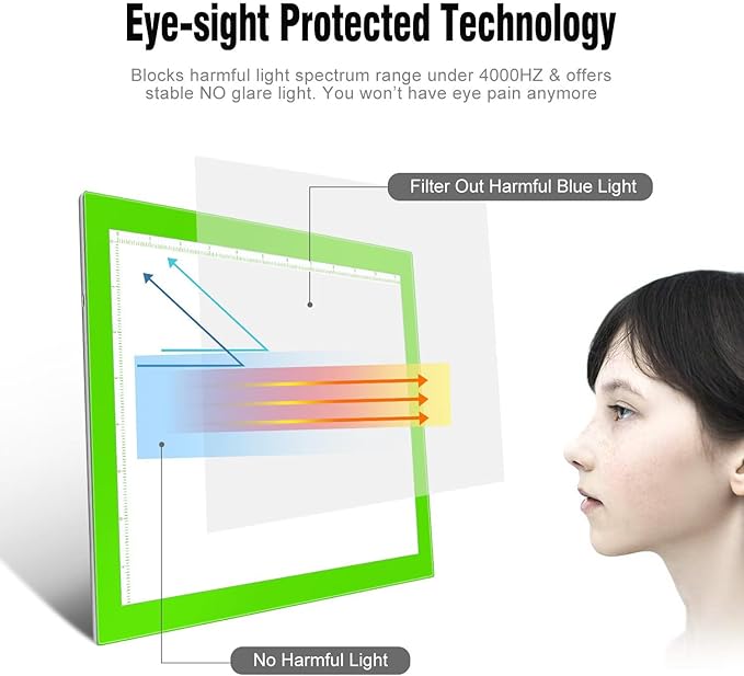 Green A4 Dimmable LED Artcraft Light Box Tracer Slim Light Pad Portable Tablet, USB Power Cable Copy Drawing Board Tracing Table for Artists Designing, Animation, Sketching, Stenciling X-ray Viewing