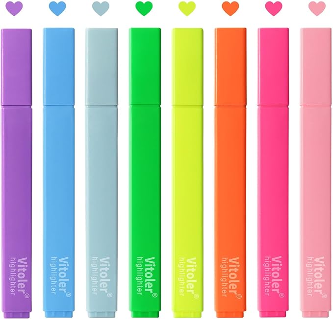 Highlighters Assorted Color,Bright Color Dry Fast,Chisel Tip,8Pcs | long lasting ,Aesthetic,cute bright colol,high quality for bible study,books,journal,writing,school office