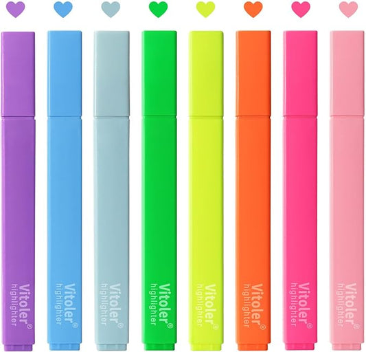 Highlighters Assorted Color,Bright Color Dry Fast,Chisel Tip,8Pcs | long lasting ,Aesthetic,cute bright colol,high quality for bible study,books,journal,writing,school office