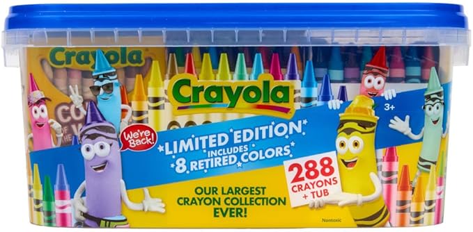 Crayola Crayon Tub – Limited Edition Colors (288ct), Bulk Coloring Crayons for Kids with Storage Tub, Classroom & Art Supplies for Teachers, Ages 3+