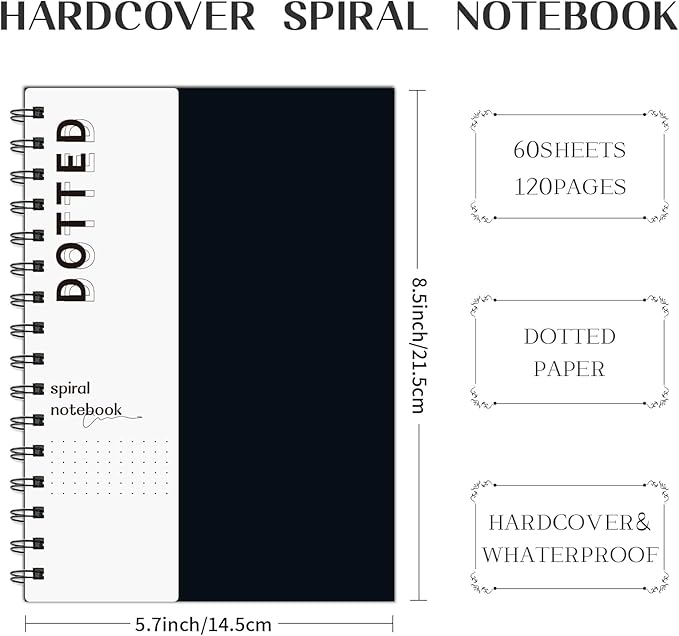 A5 Dotted Journal Spiral Notebook 8.5" x 5.7"-4 Pack Dot Grid Notebook Hardcover Notebook 120 Pages 100 GSM Thick Dotted Paper Notebook Hardcover Journal for School, Office, Artist