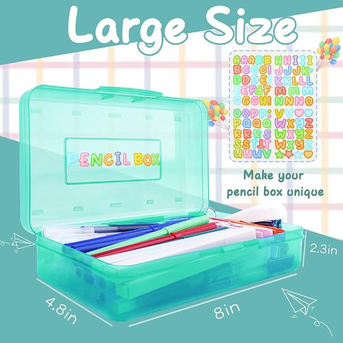 Mint Green Hard Pencil Case Plastic Large Capacity Clear Pencil Box Crayon Box Organizer 1 Pack Storage Container Organizer Boxes for Pens School Stylish Art Office Supplies Storage Medium for Boys