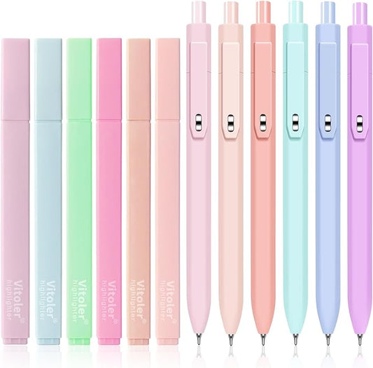 Vitoler Bible Highlighters and Pens, 6 Black Pens & 6 Highlighters | for Study, Journaling and Office Best Gifts for Teacher Nurse Mothers Day