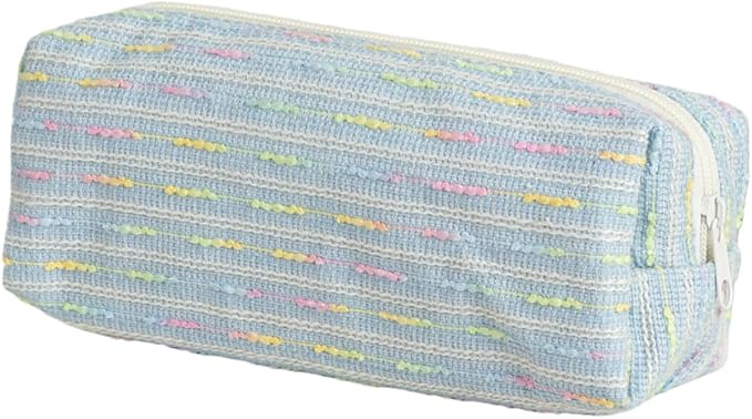 Pencil Case Pouch, Cute cartoon strawberry cake pencil case with versatile colorful lines and large capacity storage bag(Blue Square)
