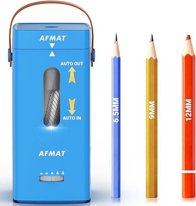 AFMAT Electric Pencil Sharpener, Fully Automatic Pencil Sharpener, Auto in & Out, Rechargeable Hands-Free Sharpeners for Jumbo & Colored Pencils (6.5-12mm), Portable for Home/Classroom/Office PSC6