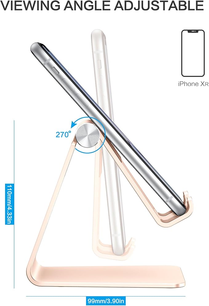 OMOTON Adjustable Cell Phone Stand, C2 Aluminum Desktop Phone Dock Holder Compatible with iPhone 15 14 13 Pro, SE, XR, 8 Plus 7 6, Samsung Galaxy, Google Pixel and More, Gold