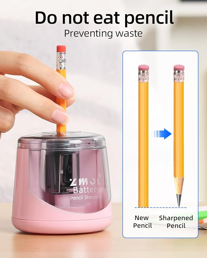 ZMOL Battery Powered Electric Pencil Sharpener,Small Battery Operated Pencil Sharpeners Portable,Fast Sharpen, Suitable for No.2/Colored Pencils(6-8mm), School/Classroom/Office/Home Pink