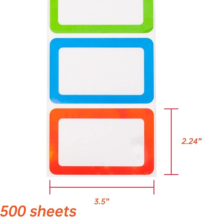 L LIKED 500 Stickers - 3.5" x 2.25"Colors Plain Name tag Labels with Perforated Line for School Office Home (Blank - 500 Labels) (Pack of 2)