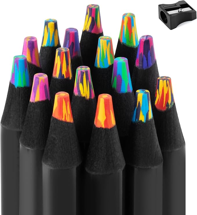 finenolo 16 Pieces Jumbo Rainbow Colored Pencils with Sharpener, Stocking Stuffers for Kids, Art Supplies for Drawing & Coloring, Birthday Party Favors, Classroom Pencils for Boys & Girls