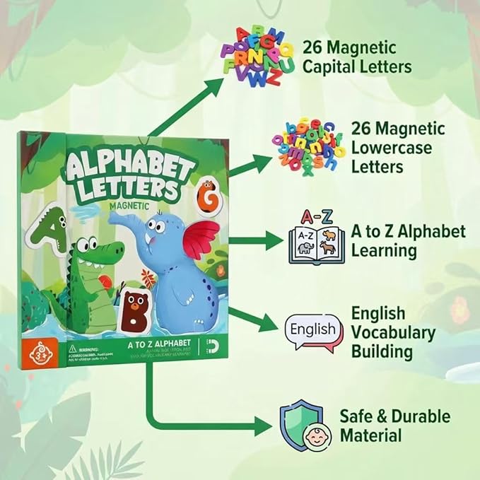 Magnetic Alphabet Book for Toddlers 3+, 52 Animal-Shaped ABC Magnets with Erasable Writing Practice, Portable Refrigerator Letters for Kids, Educational Travel Toy for Spelling & Reading