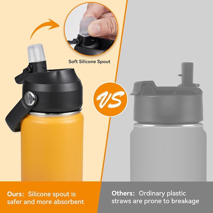 Fijinhom 18oz Insulated Stainless Steel Water Bottle, Wide Mouth Double Wall Vacuum, Silicone Straw, Sweat & Leak Proof, BPA Free Insulated Water Flask for Travel, Keep Cold 24h Hot 12h, Orange