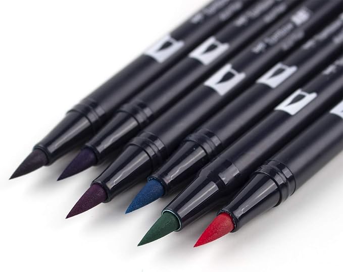 Tombow 56212 Dual Brush Pen Art Markers, Galaxy, 6-Pack. Blendable, Brush and Fine Tip Markers