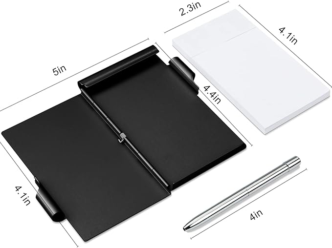 amassan 10 Pieces Metal Pocket Notebook with Pen Set, Small Pocket Notepad Aluminum Note Case with Pen and 60-Page Sheets (Black&Black)
