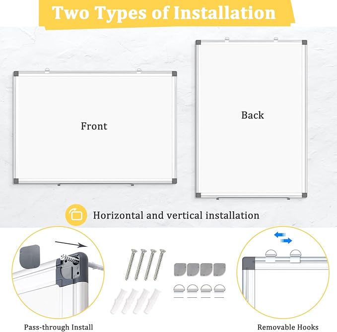4 Pack Double-Sided Magnetic Whiteboard, 24" x 18" Dry Erase Board, Aluminum Frame White Board for Wall, Hanging Mounting White Board Dry Erase Marker Board for Office, School, Home