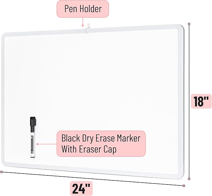 Mr. Pen- Magnetic Whiteboard Dry Erase, 18x24 Inches, Dry Erase Board with Black Fine Point Marker, Magnetic White Board for Students, Home, Office and Classroom
