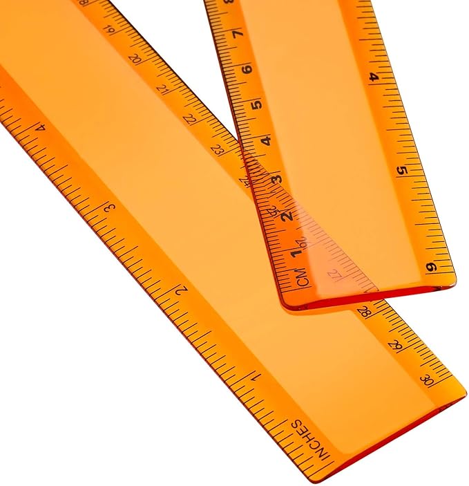 EBOOT 2 Pack Plastic Ruler Straight Ruler Plastic Measuring Tool for Student School Office(Orange,12 Inch)