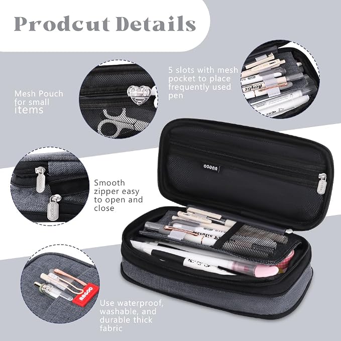 iSuperb Foldable Pencil Case Zipper Big Capacity Aesthetic Canvas Pencil Pouch Compartments Stationery Organizers Pen Bag for Kids Girls Boys Teen Child Student School Supplies Makeup Bags