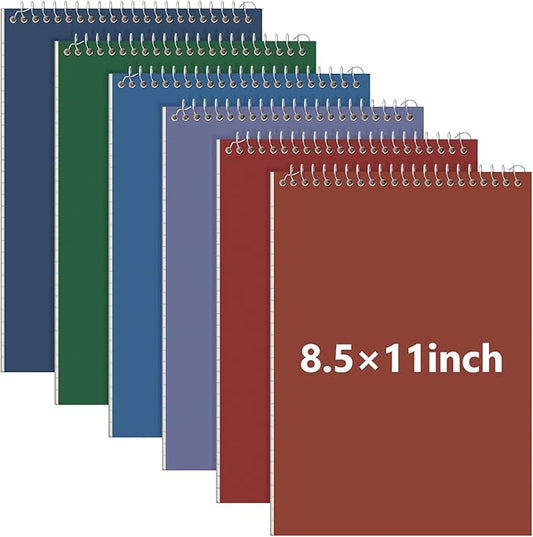 Resurhang 6 Pack 8.5 x 11'' Top Bound Office Steno Book Wide Ruled Double Sided Spiral Notebooks Reliable White Paper 70 Sheets/Pad Pastel Colors Covers for Writing School Notes(Vintage Color)
