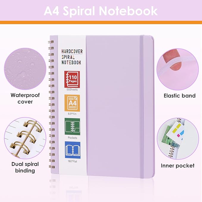 LABUK A4 Large Notebooks for Women Men, Spiral Notebook 8.5 x 11, 110 Pages College Ruled Hardcover Notebook for Work School Note Taking