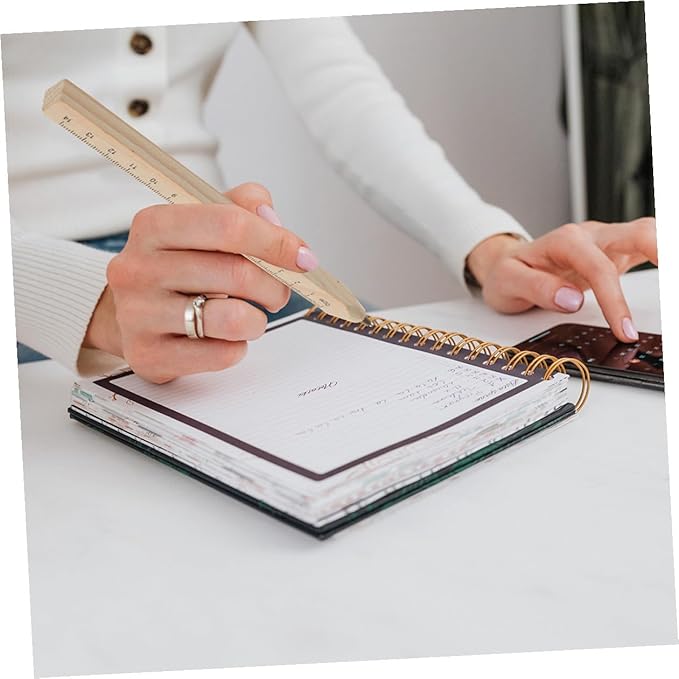 Abaodam 20pcs Natural Biodegradable Wooden Ballpoint Pens with Printed Ruler Black Ink Signature Wood Pens for Carpenter Marking and Office Use