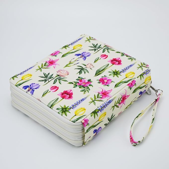 YOUNGCOL 120 Slots Colored Pencil Case Color Pencil Organizer Storage Large Capacity Pencil Case (Faint Yellow + Flower)