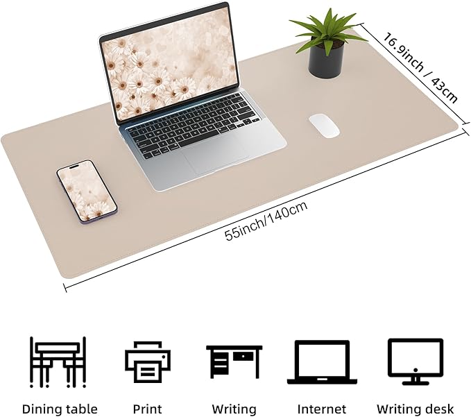 AFIING Cork Desk Mat 55" x 17", Dual-Sided Natural Cork & PU Leather Desk Pad, Non-Slip Waterproof Large Mouse Pad for Office, Home & Gaming (Beige)