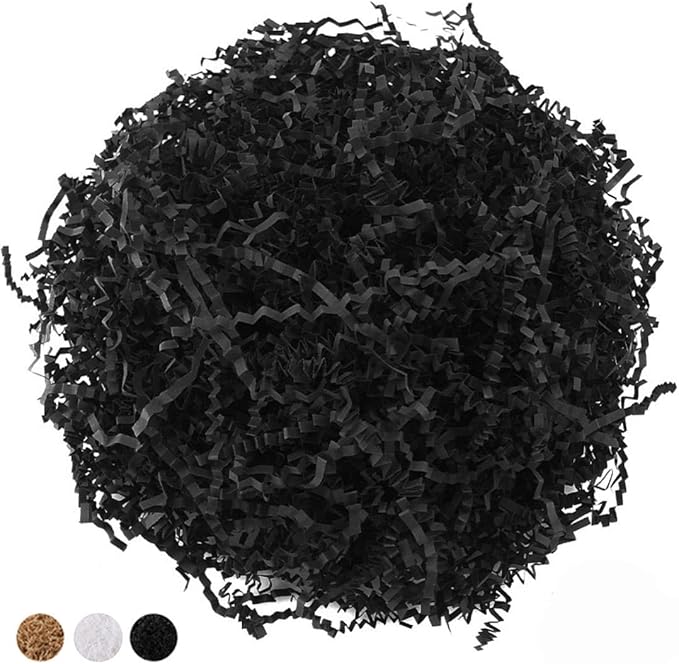 LYARCHTE Crinkle Paper Filler 5.2 oz, Crinkle Cut Paper Shred Filler Shredded TissueRaffia Grass Paper for Gift Basket Packing Bag Filler (Black)