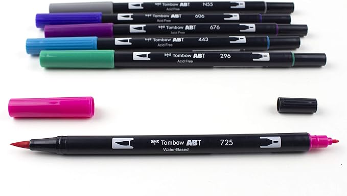 Tombow 56212 Dual Brush Pen Art Markers, Galaxy, 6-Pack. Blendable, Brush and Fine Tip Markers