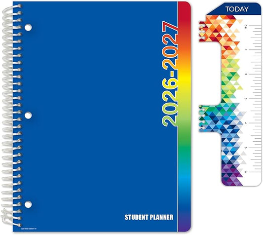 Global Datebooks 2026-2027 Middle & High School Student Planner 8.5" x 11" - Dated Weekly & Monthly Academic Planner with Ruler/Bookmark & Stickers, Ideal for Homework, Block Style, Blue Colors