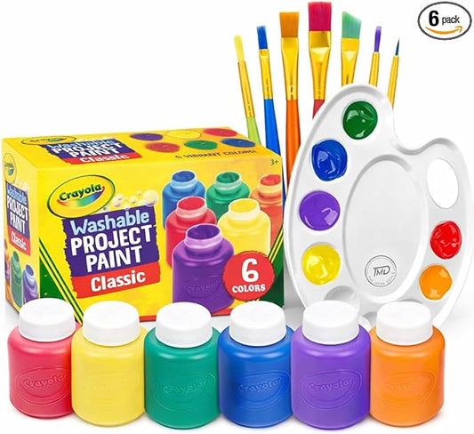 Kids Painting Set, Washable Paint for Kids 6 Colors, 7 Paintbrushes, Paint Palette, Non-Toxic Toddler Painting Set 2 oz Each, Tempera Paints for Art, Crafts, Finger Paints Gifting Bundle