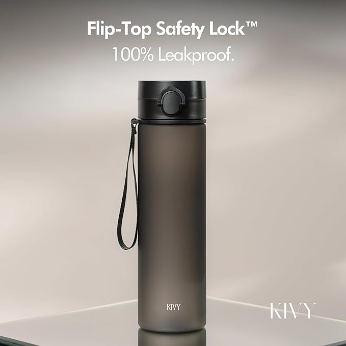 KIVY Slim Water Bottle 32oz with Leakproof Flip Lid [Lightweight & Shatterproof] Fits Backpack & Cupholder for Travel, Sports, School - Tall Gym Water Bottle with Measurements - Dishwasher Safe