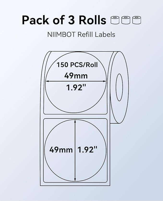3 Rolls Round White Labels for NIIMBOT B1 B21 B3S K3 Label Maker, 2'' x 2'' (50x50mm) Printer Labels, Food Labels for Jars, Personalized Editable Labels for Home/School/Office