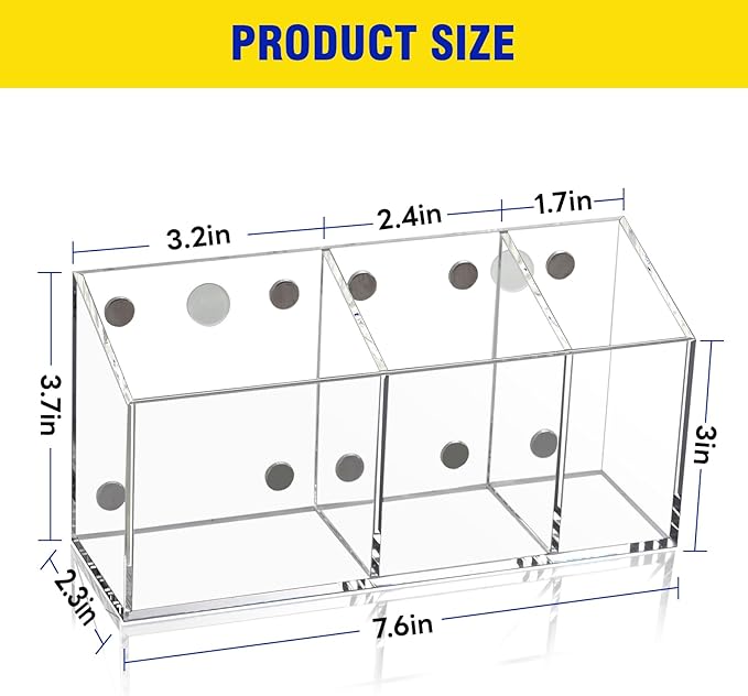 Magnetic Dry Erase Marker Holder for Whiteboard, Anti-slip Magnet Pen Holder for Fridge Refrigeator, Acrylic Pencil Holder for Classroom Teacher, Office Desk Accessories, Locker Organizer