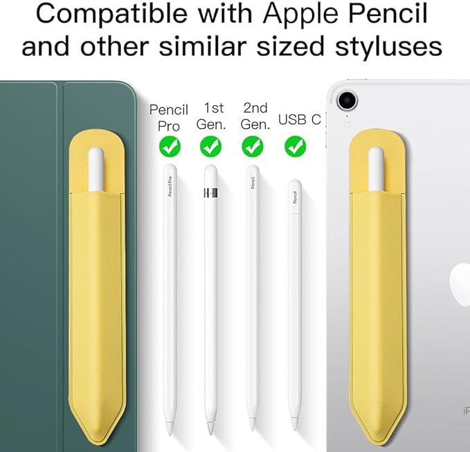 MoKo Pencil Holder Sticker Fit Apple Pencil Pro/ (USB-C)/ 1st/ 2nd Generation, Elastic Pencil Pocket Pouch Adhesive Sleeve Attached to iPad Case for Stylus Pens, 2 Pieces Light Yellow