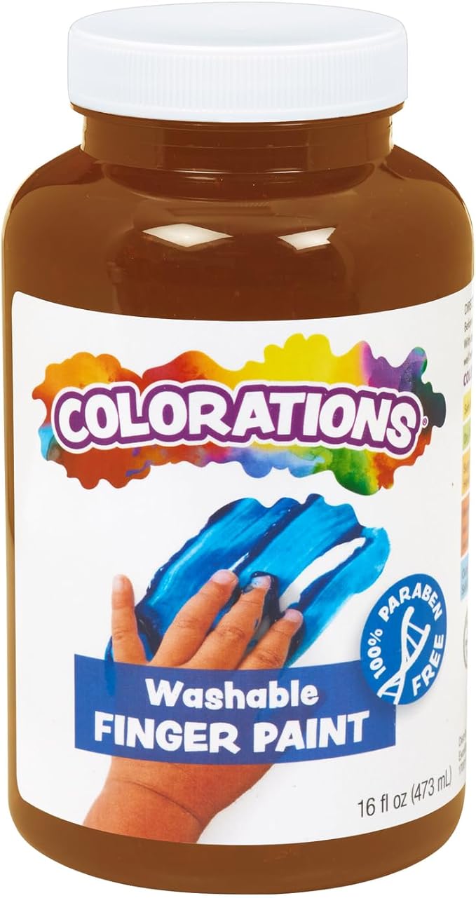 Colorations Washable Finger Paints, 16 fl oz, Brown, Non-Toxic, Creamy, Vibrant, Kids Paint, Craft, Hobby, Fun, Art Supplies, Young kids, finger painting, hand painting