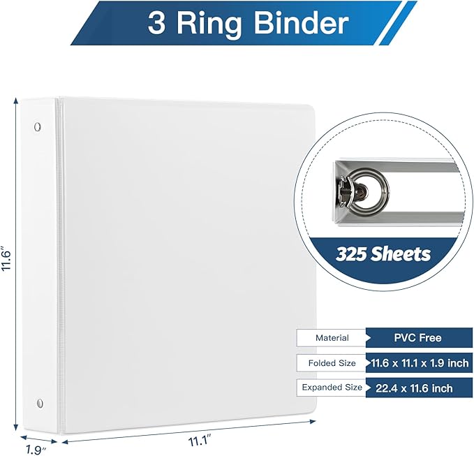 SUIN 1.5-Inch 3-Ring Binders with 2 Interior Pockets, Premium Clear View Presentation Binder Holds 325 Sheets Letter Size, Office School Home,6 Pack