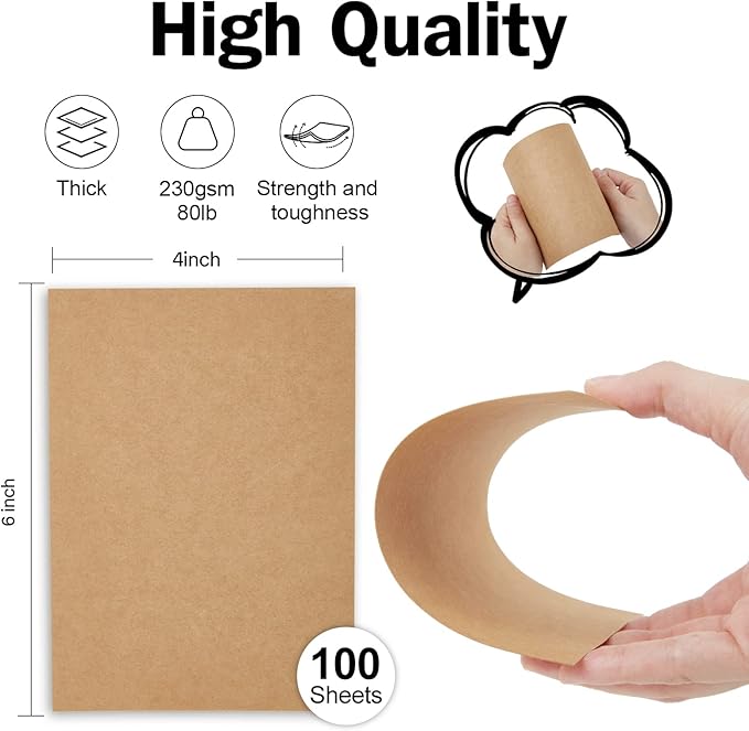 Brown Kraft Cardstock 4x6 Blank Cards，Goefun 100 Pack 80lb Unruled Index Cards for Invitations, Business, Greetings, DIY