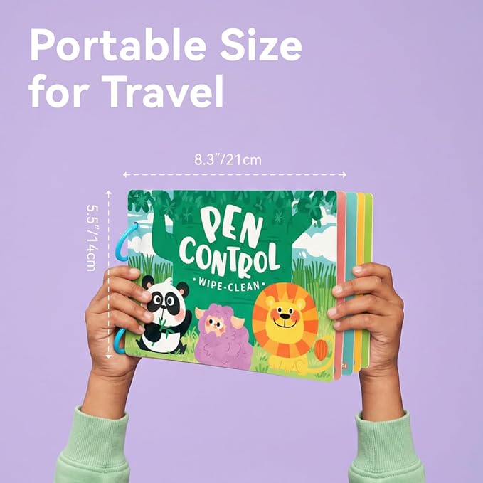 Reusable Alphabet Tracing Book for Kids, 30 Pages ABC Writing Practice with Dry-Erase Markers, Montessori Travel Toy for Preschool Learning (Animals & Letters)