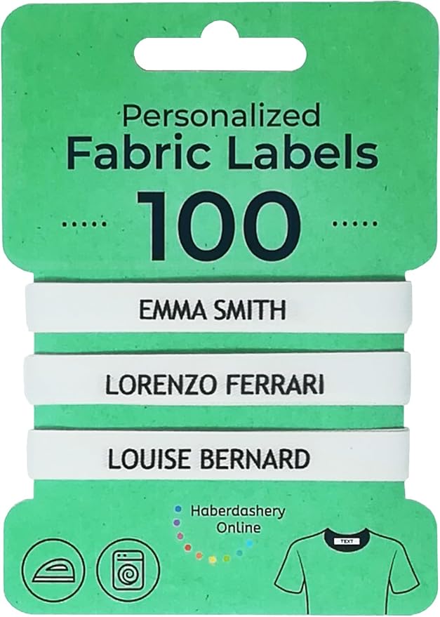 100 Iron-On Name Tags for Clothes: Customizable Fabric Labels, Safe for Kids' School Uniforms, Baby Clothing