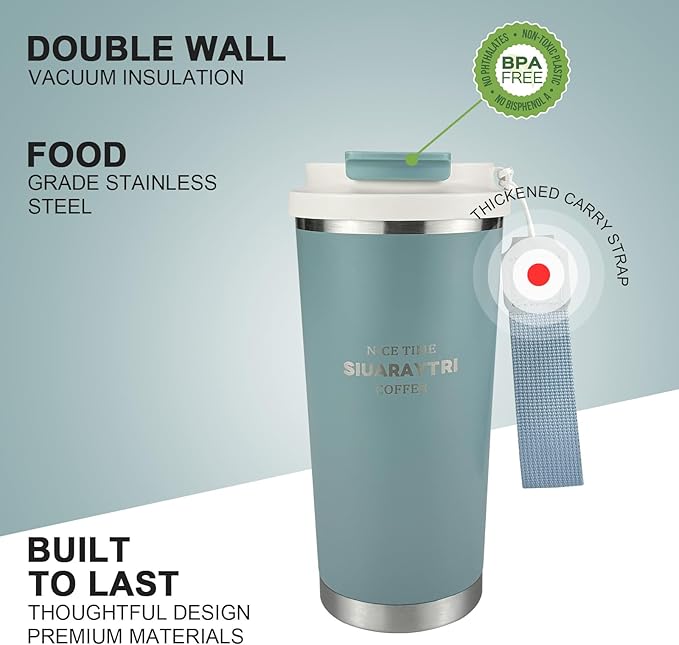 20oz Tumbler Stainless Steel Vacuum Insulated Coffee Travel Mug Reusable Iced Coffee Cup Hot Coffee Travel Mug with lid and straw Cupholder Friendly Leak-Proof BPA Free (Blue)